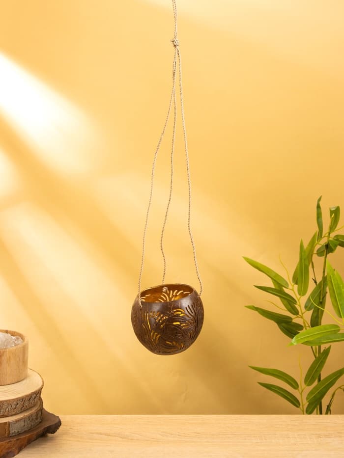 Подсвечник подвесной из кокоса, 9-12 см, коричневый