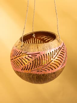 Подсвечник подвесной из кокоса, 11-13 см, розово-золотой