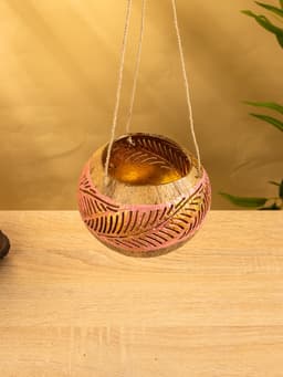 Подсвечник подвесной из кокоса, 11-13 см, розово-золотой