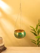 Подсвечник подвесной из кокоса, 12-14 см, тёмно зелёный-золотой