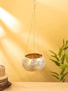 Подсвечник подвесной из кокоса, 13-16 см, бело-золотой