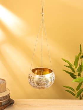 Подсвечник подвесной из кокоса, 12-15 см, золотисто-белый