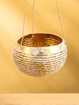 Подсвечник подвесной из кокоса, 12-15 см, золотисто-белый