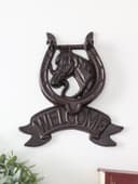 Дверной молоток для входной двери «Конь в подкове - Welcome», чугун, 18×2×21 см