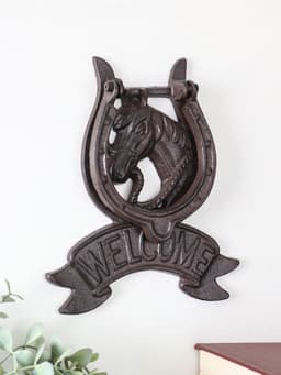 Дверной молоток для входной двери «Конь в подкове - Welcome», чугун, 18×2×21 см