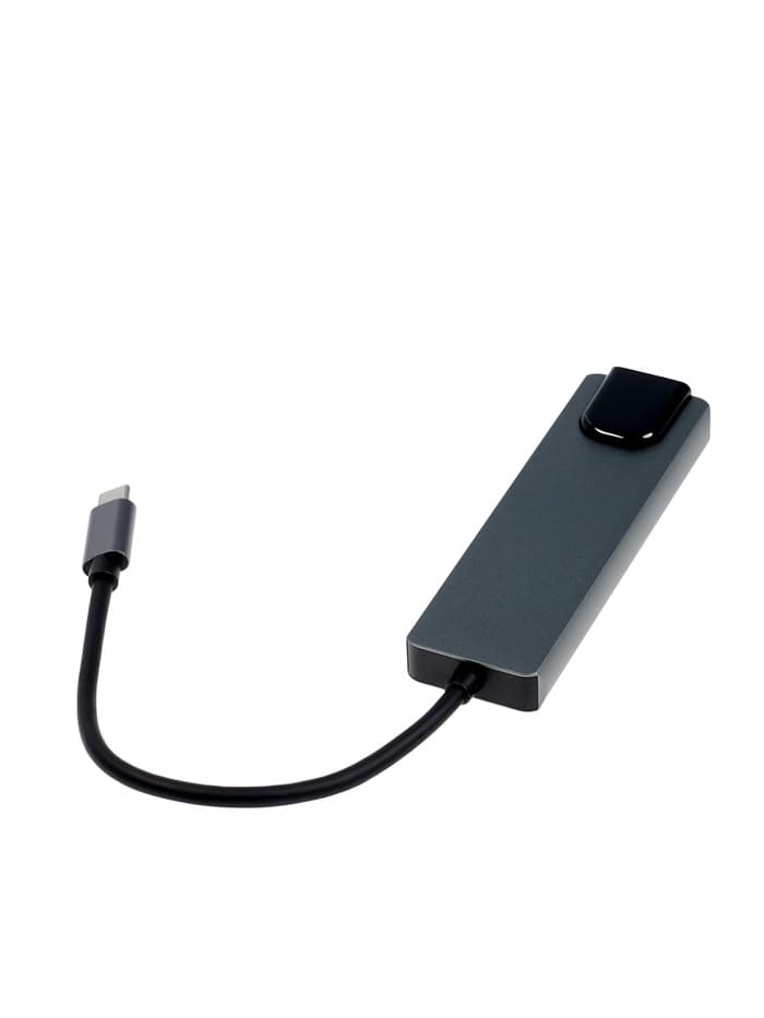 Type-C-разветвитель (HUB), HDMI/USB3.0/USB3.0/RJ45/PD, 60 ВТ, 3 А, кабель 13.5 см, серый