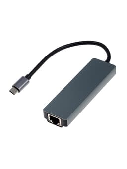 Type-C-разветвитель (HUB), HDMI/USB3.0/USB3.0/RJ45/PD, 60 ВТ, 3 А, кабель 13.5 см, серый