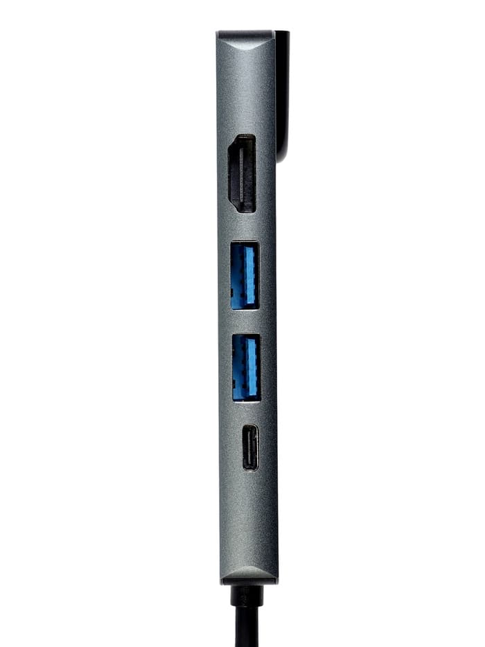 Type-C-разветвитель (HUB), HDMI/USB3.0/USB3.0/RJ45/PD, 60 ВТ, 3 А, кабель 13.5 см, серый
