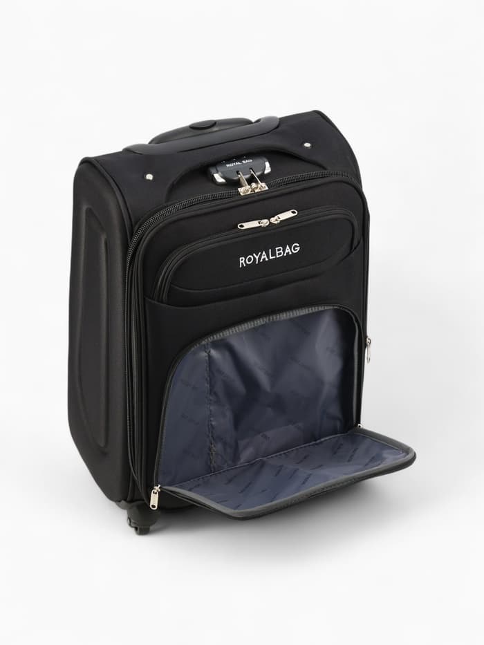 Чемодан на колёсах Royalbag маленький 46 л (S), на молнии, с увеличением, кодовый замок, 4 колеса, чёрный