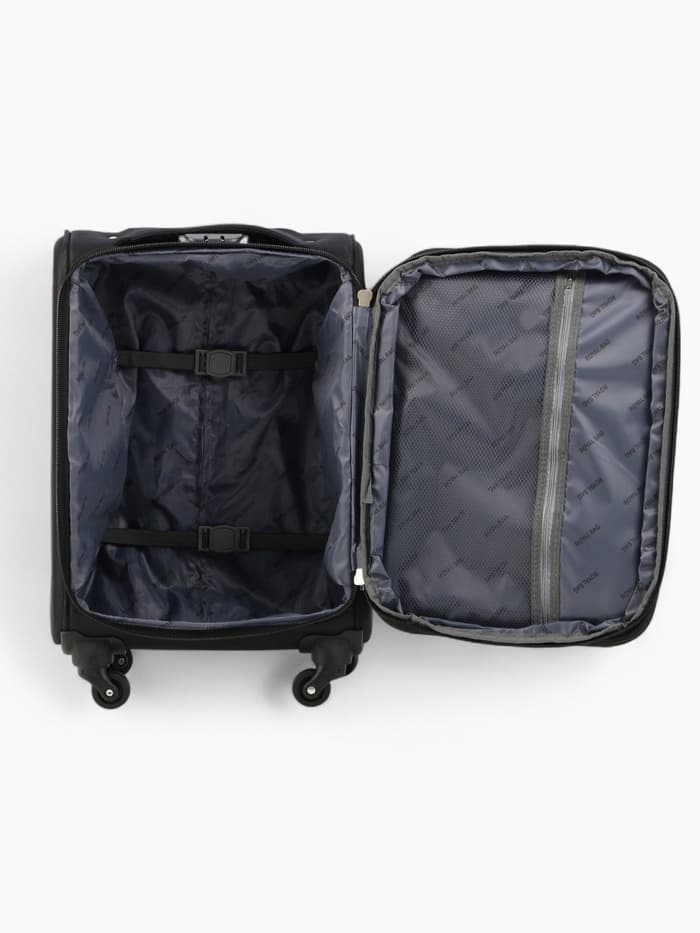 Чемодан на колёсах Royalbag маленький 46 л (S), на молнии, с увеличением, кодовый замок, 4 колеса, чёрный