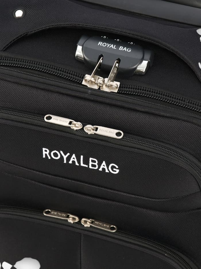 Чемодан на колёсах Royalbag маленький 46 л (S), на молнии, с увеличением, кодовый замок, 4 колеса, чёрный