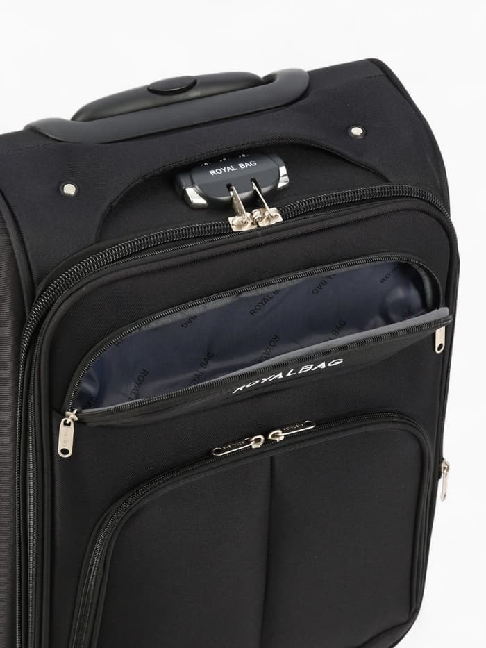 Чемодан на колёсах Royalbag маленький 46 л (S), на молнии, с увеличением, кодовый замок, 4 колеса, чёрный