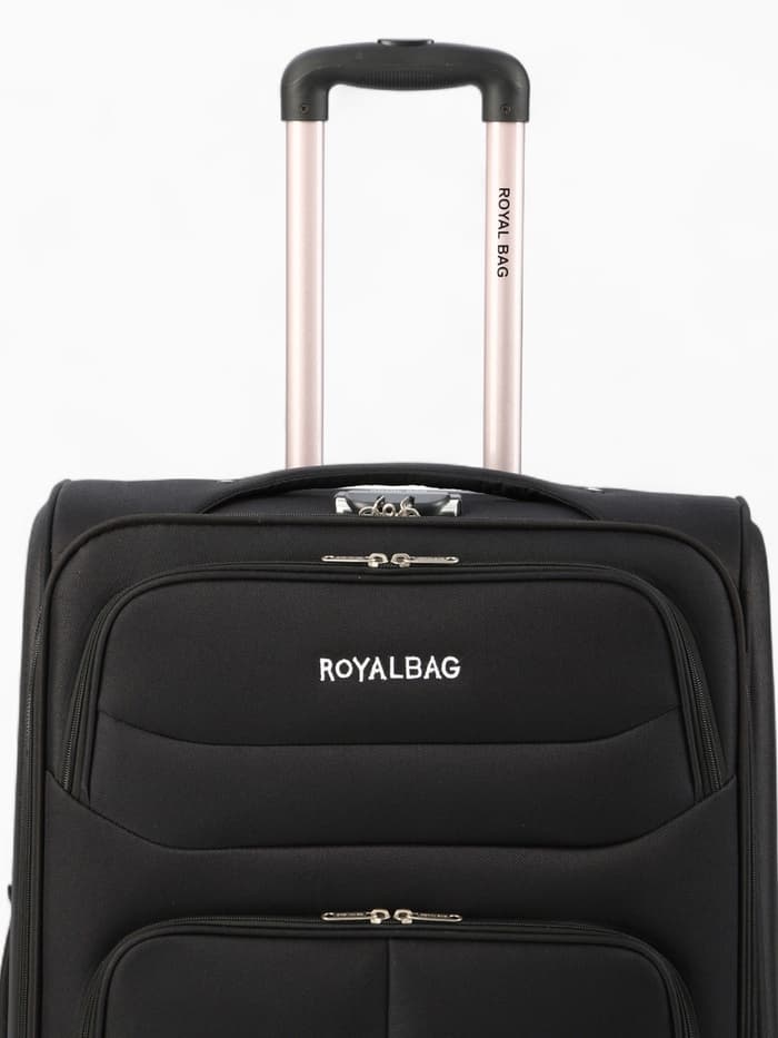 Чемодан на колёсах Royalbag большой 104 л (L), на молнии, с увеличением, кодовый замок, 4 колеса, чёрный