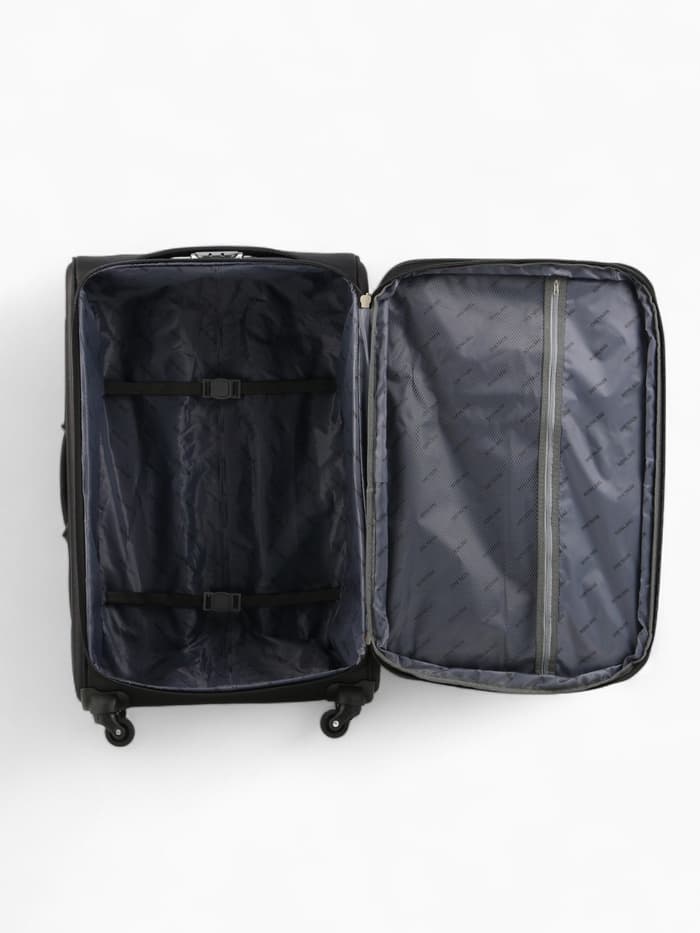 Чемодан на колёсах Royalbag большой 104 л (L), на молнии, с увеличением, кодовый замок, 4 колеса, чёрный