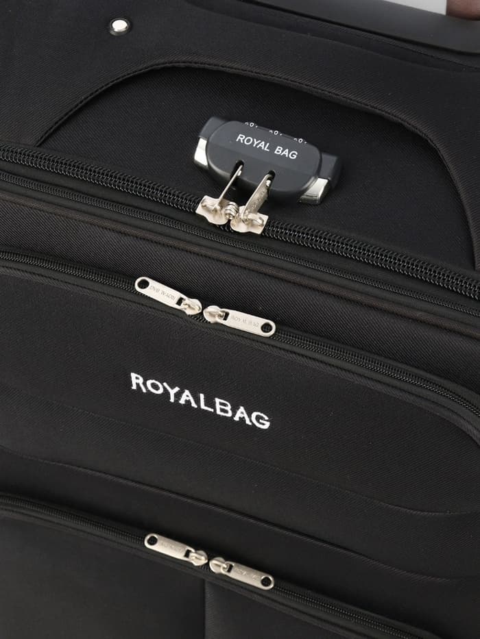 Чемодан на колёсах Royalbag большой 104 л (L), на молнии, с увеличением, кодовый замок, 4 колеса, чёрный