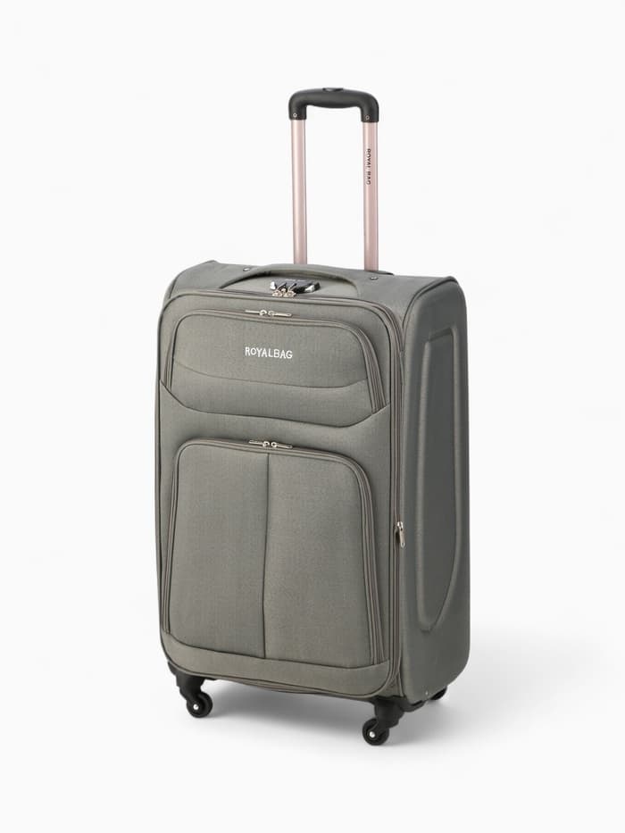 Чемодан на колёсах Royalbag большой 104 л (L), на молнии, с увеличением, кодовый замок, 4 колеса, серый