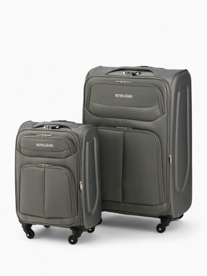 Чемодан на колёсах Royalbag большой 104 л (L), на молнии, с увеличением, кодовый замок, 4 колеса, серый