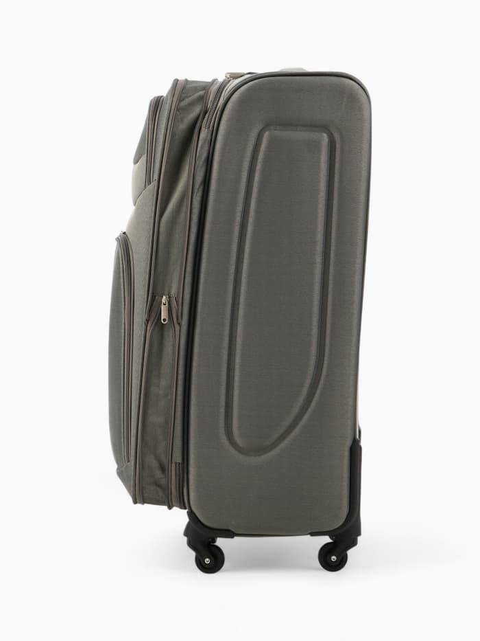 Чемодан на колёсах Royalbag большой 104 л (L), на молнии, с увеличением, кодовый замок, 4 колеса, серый