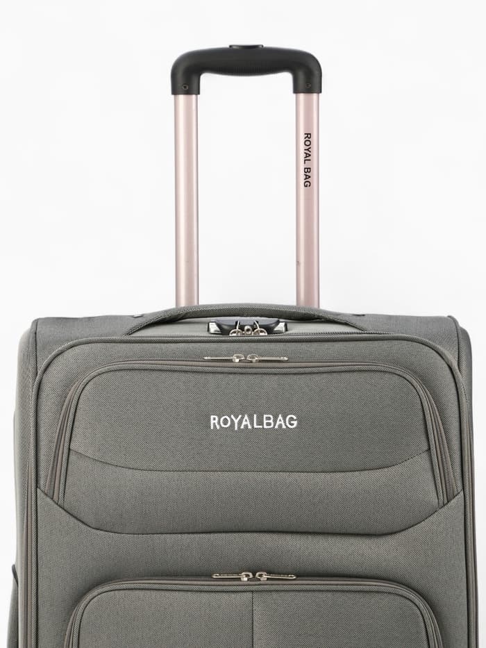 Чемодан на колёсах Royalbag большой 104 л (L), на молнии, с увеличением, кодовый замок, 4 колеса, серый