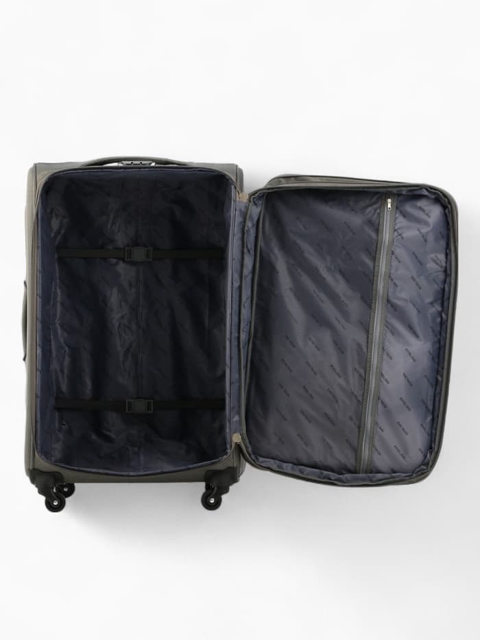 Чемодан на колёсах Royalbag большой 104 л (L), на молнии, с увеличением, кодовый замок, 4 колеса, серый