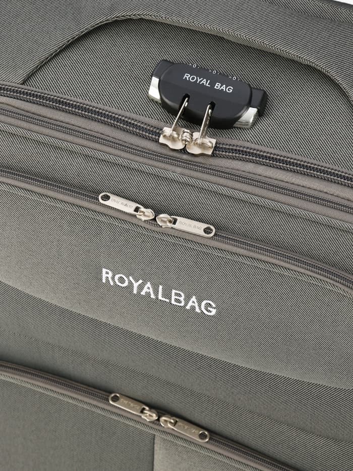 Чемодан на колёсах Royalbag большой 104 л (L), на молнии, с увеличением, кодовый замок, 4 колеса, серый