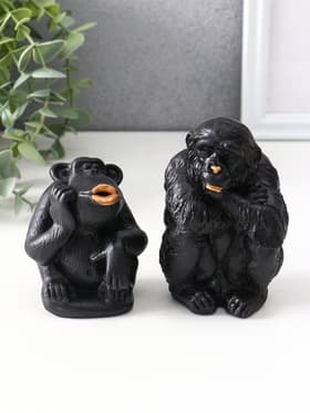 Набор фигурок «Обезьяны», 2 шт., 6.5×6.5×10 см, 6.5×5.5×7.5 см, чёрный