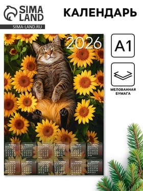 Календарь настенный 2026 «Кот с подсолнухами», А1