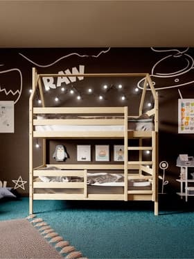 Кровать детская двухъярусная «Домик», с бортиками, без ящиков, 800×1600 мм, без покраски