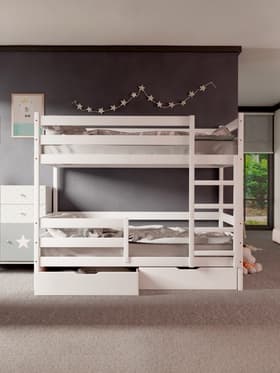 Кровать детская двухъярусная, с бортиками, без ящиков, 800×1900 мм, цвет белый