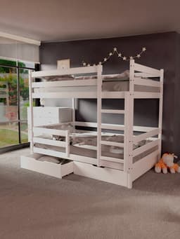 Кровать детская двухъярусная, с бортиками, без ящиков, 800×1900 мм, цвет белый