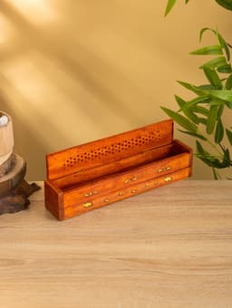 Пенал для благовония двойной с хранением, 30.5 см, дерево шишам