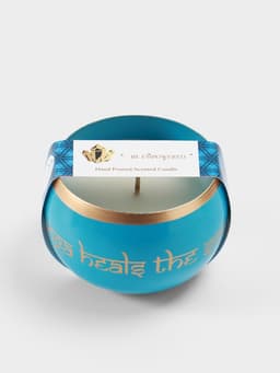 Свеча в чаше Yoga heal the soul, 200 г, 8.5×7 см, соевый воск, голубая