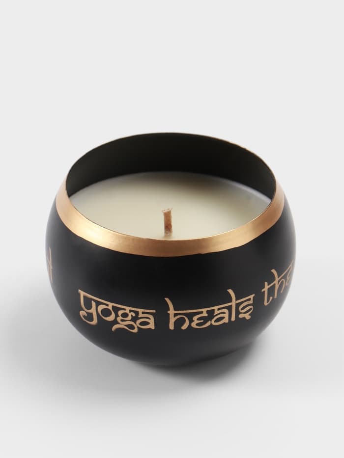 Свеча в чаше Yoga heal the soul, 200 г, 8.5×7 см, соевый воск, чёрная