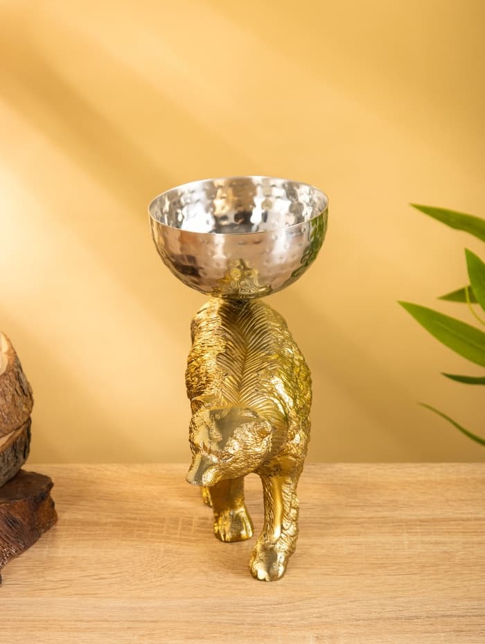 Сувенир с чашей «Медведь» 21.5×10×18.5 см, алюминий