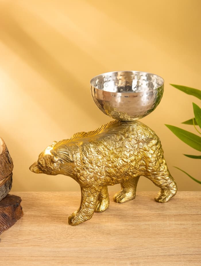 Сувенир с чашей «Медведь» 21.5×10×18.5 см, алюминий