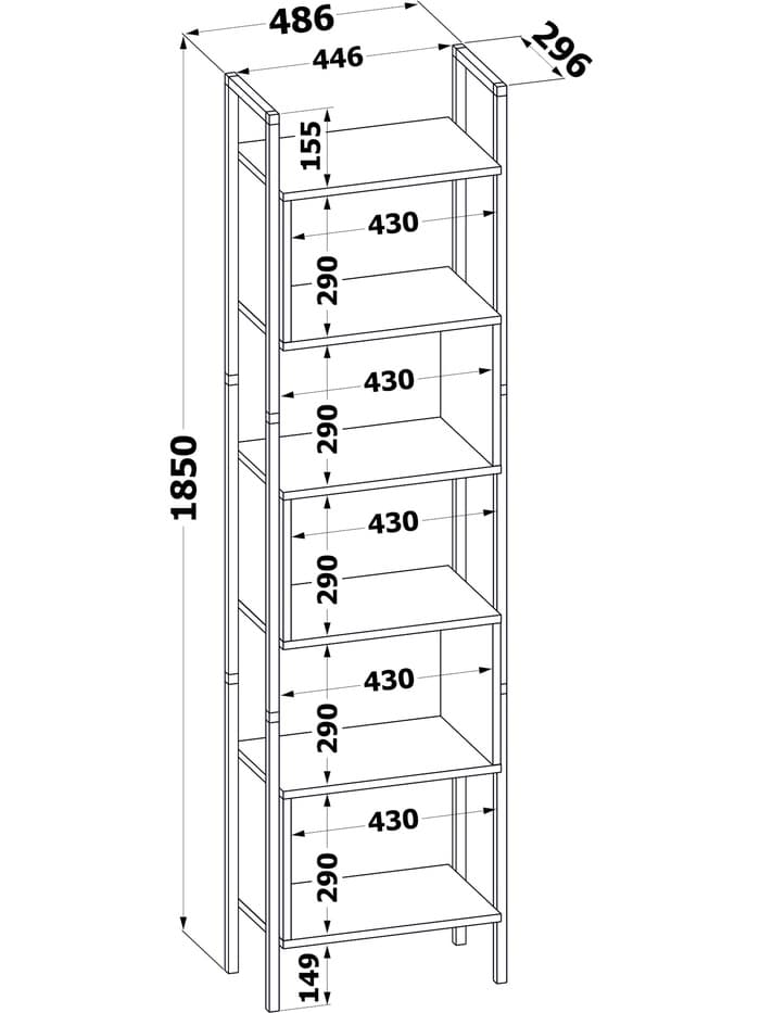 Стеллаж напольный открытый «СТ401», с полками, 486×296×1850 мм, цвет дуб делано