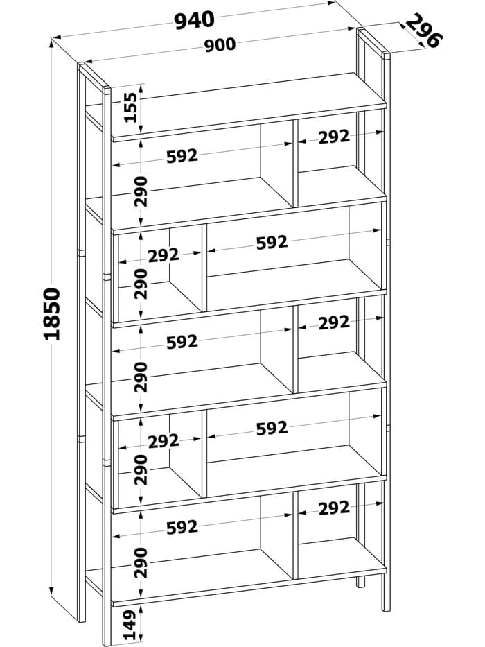 Стеллаж напольный открытый «СТ403», с полками, 940×296×1850 мм, цвет дуб сонома