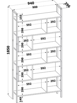 Стеллаж напольный открытый «СТ403», с полками, 940×296×1850 мм, цвет дуб сонома