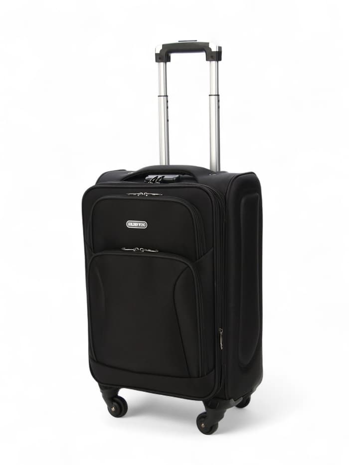 Чемодан на колёсах маленький 45 л (S), на молнии, с увеличением, кодовый замок, 4 колеса, чёрный