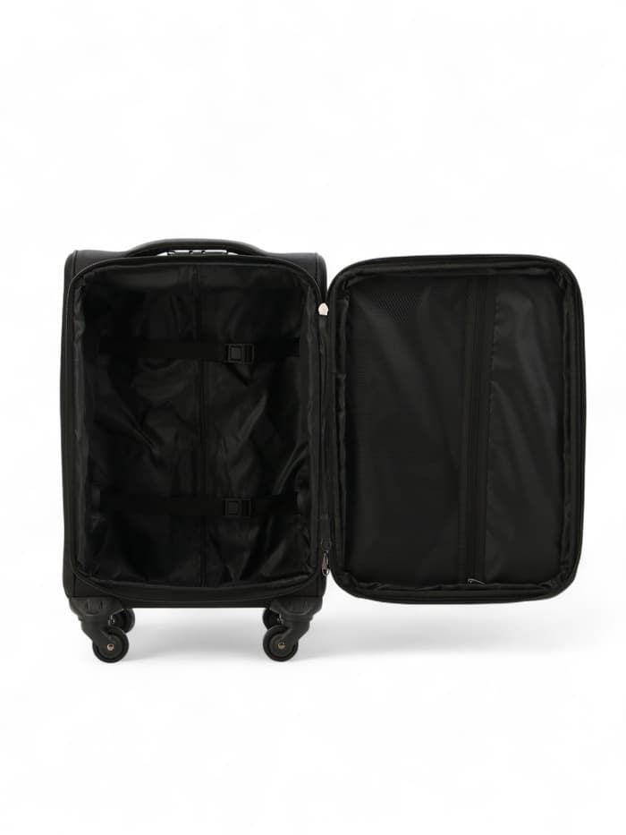 Чемодан на колёсах маленький 45 л (S), на молнии, с увеличением, кодовый замок, 4 колеса, чёрный