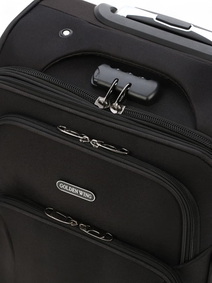 Чемодан на колёсах маленький 45 л (S), на молнии, с увеличением, кодовый замок, 4 колеса, чёрный