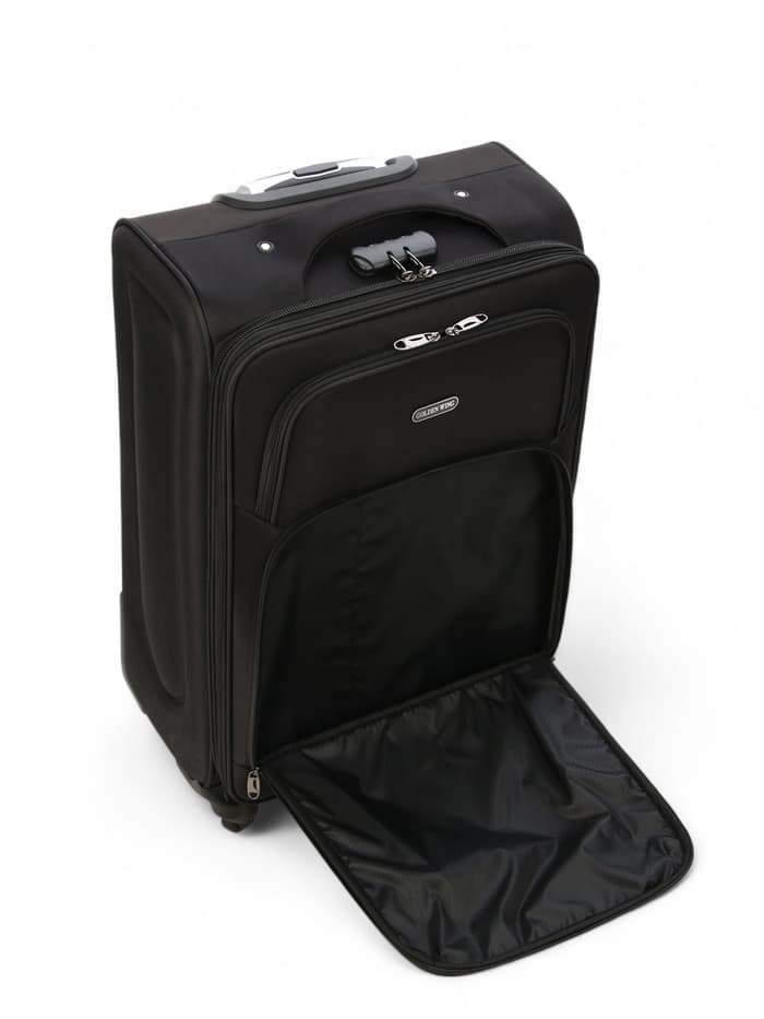 Чемодан на колёсах средний 72 л (M), на молнии, с увеличением, кодовый замок, 4 колеса, чёрный