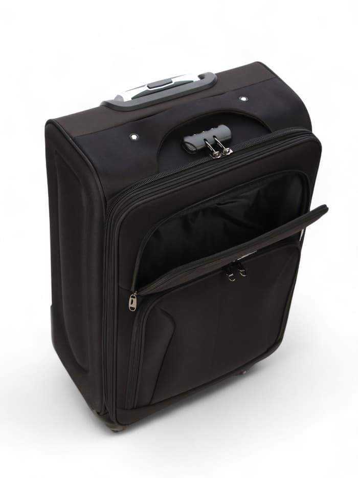 Чемодан на колёсах средний 72 л (M), на молнии, с увеличением, кодовый замок, 4 колеса, чёрный