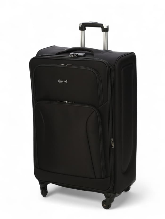 Чемодан на колёсах большой 97 л (L), на молнии, с увеличением, кодовый замок, 4 колеса, чёрный