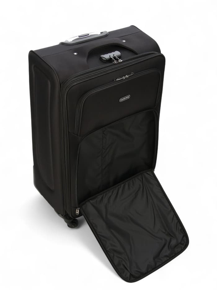 Чемодан на колёсах большой 97 л (L), на молнии, с увеличением, кодовый замок, 4 колеса, чёрный