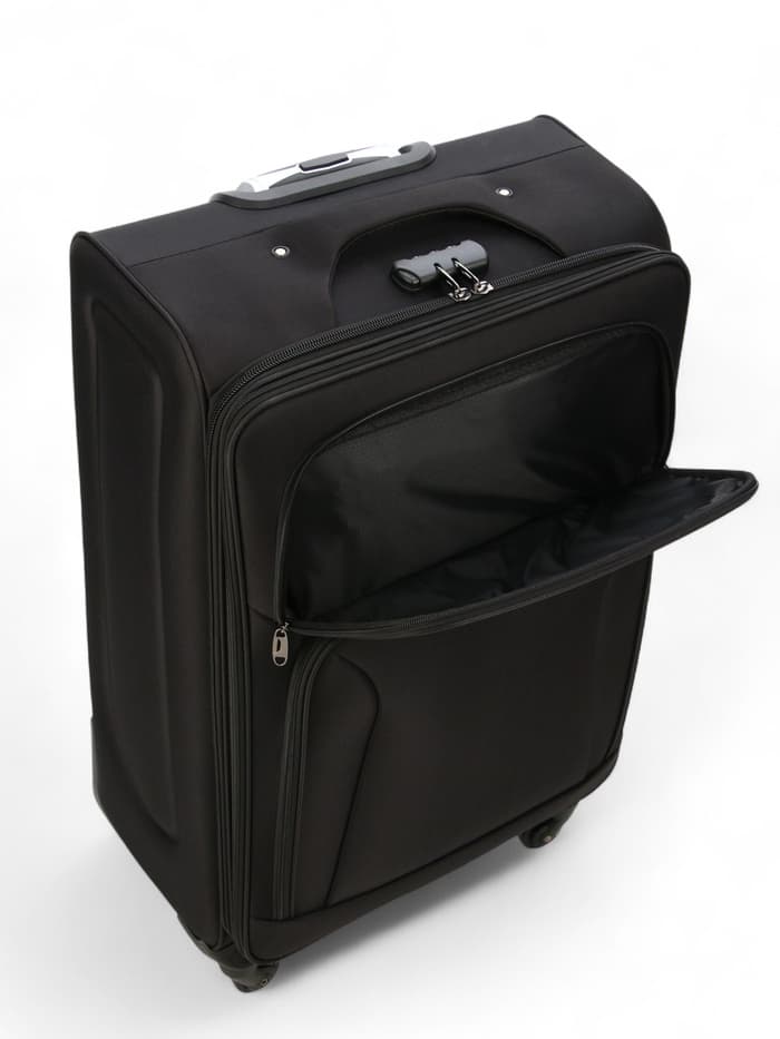 Чемодан на колёсах большой 97 л (L), на молнии, с увеличением, кодовый замок, 4 колеса, чёрный