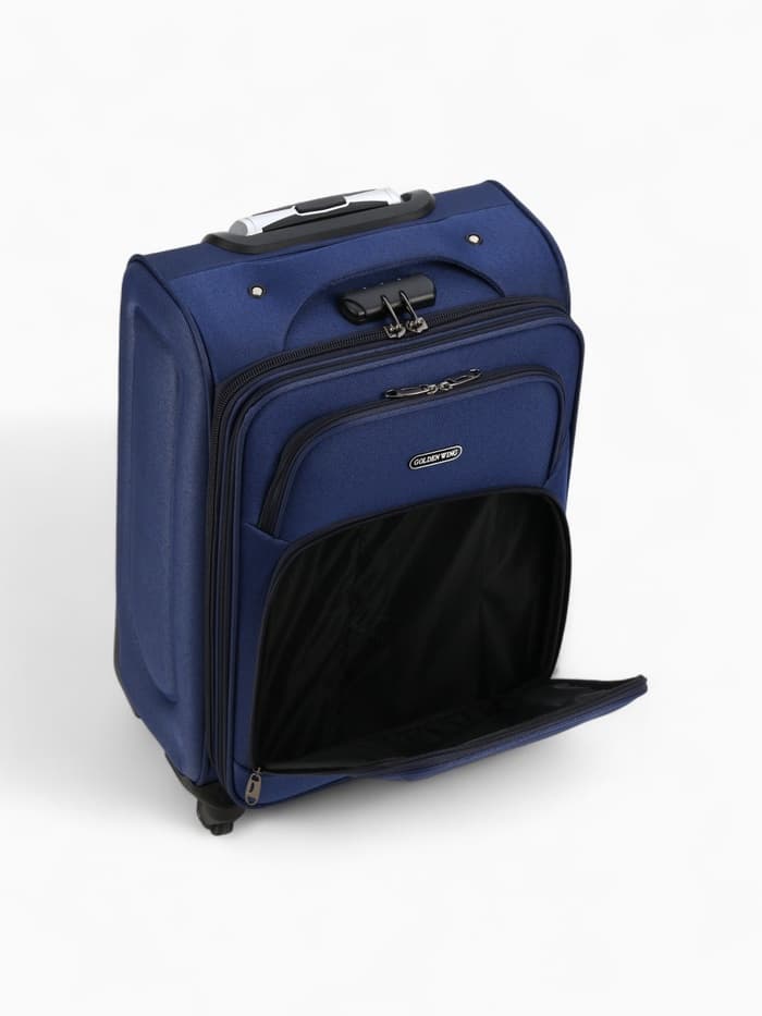 Чемодан на колёсах маленький 45 л (S), на молнии, кодовый замок, 4 колеса, синий