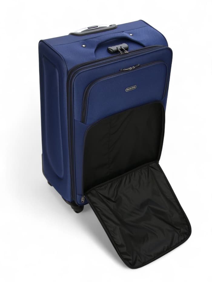 Чемодан на колёсах большой 97 л (L), на молнии, кодовый замок, 4 колеса, синий