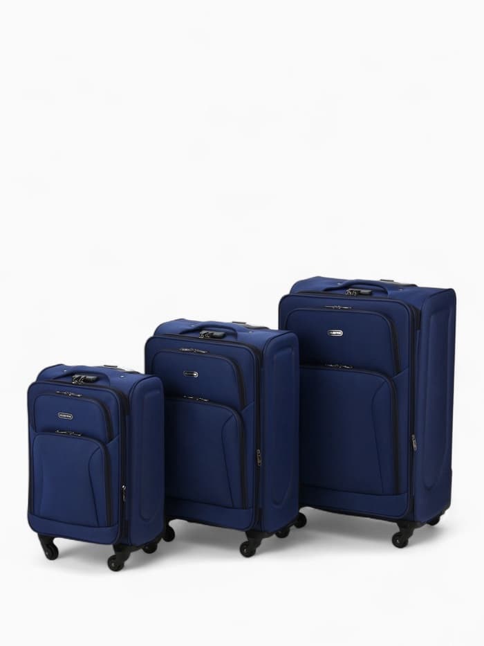 Чемодан на колёсах большой 97 л (L), на молнии, кодовый замок, 4 колеса, синий