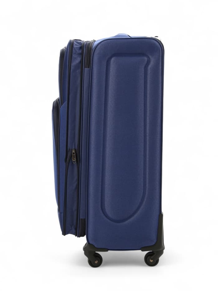 Чемодан на колёсах большой 97 л (L), на молнии, кодовый замок, 4 колеса, синий